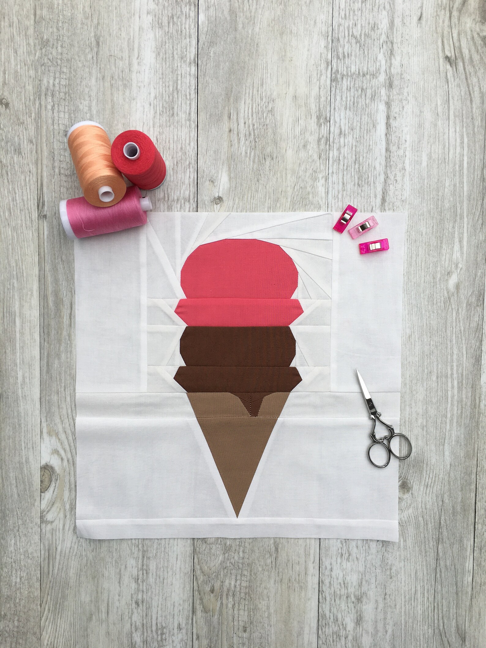 Ice Cream Cone Quilt Block FPP Block Pattern Modern Etsy