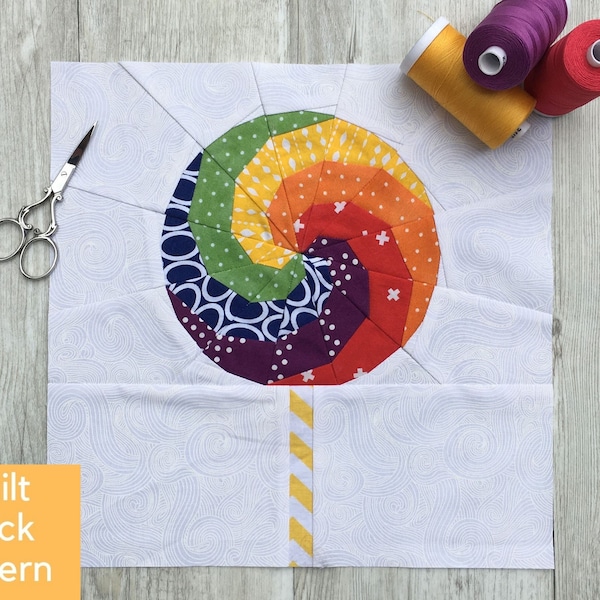 Swirly Lollipop Quilt Block, Modern Quilt Block Pattern, Modern Foundation Paper Piecing, Candy Quilt, Summer Quilt