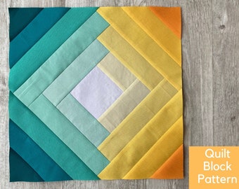 Gedraaid blokhut-quiltblokpatroon, Foundation Paper Piecing voor beginners, FPP-quiltblokpatroon, moderne blokhutquilt