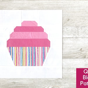 Wzór bloku pikowanego Cupcake, Początkujący w podstawce z papieru, Wzór bloku pikowanego FPP, Nowoczesny blok pikowany Muffin, Blok pikowany Deser