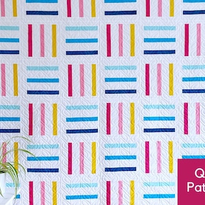 Bar Code Modern Quilt Pattern, Bold Geometric Throw Quilt, Advanced Beginner Quilt Pattern, Modern Rail Fence Baby Quilt, Quilted Pillow