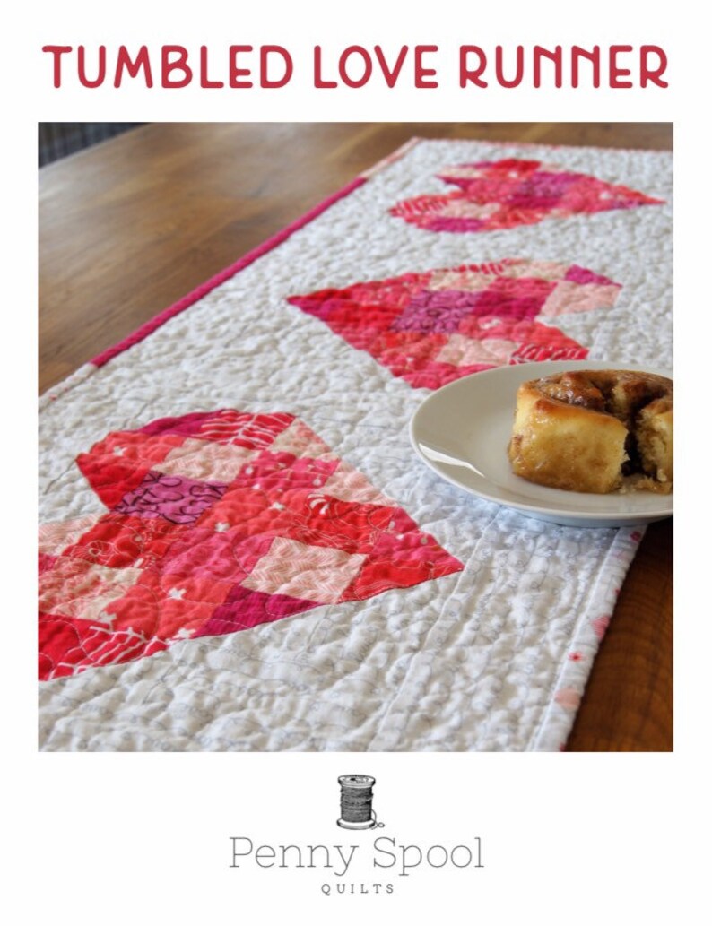 Scrappy Hearts Quilted Table Runner, Tumbled Love Table Runner Pattern, Beginner Quilt Pattern, Valentines Day, Mothers Day, PDF Download image 2