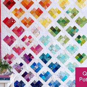 Scrappy Love modern quiltpatroon, regenboog scrappy hartquilt, quiltpatroon voor beginners, scrapbuster, voorgesneden patronen, fat Quarter-vriendelijk