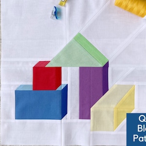 Wooden Toy Blocks Quilt Block Pattern, Beginner Foundation Paper Piecing, FPP Quilt Block Pattern, Vintage Toy Quilt, 3D Quilt Block