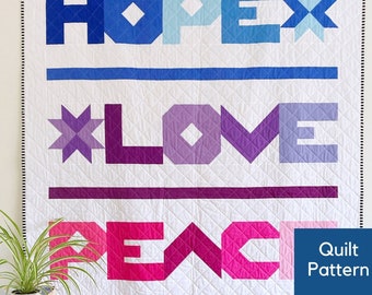 Holiday Spirit Quilt Pattern, Modern Christmas Quilt Pattern, Modern Throw Quilt, Intermediate Quilt Pattern, Hope Love Peace Joy Quilt