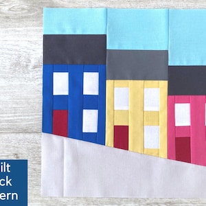 Houses Quilt Block Pattern, Jellybean Row, Modern Village Quilt, City Quilt Block, Foundation Paper Piecing, FPP Pattern, Beginner Quilt