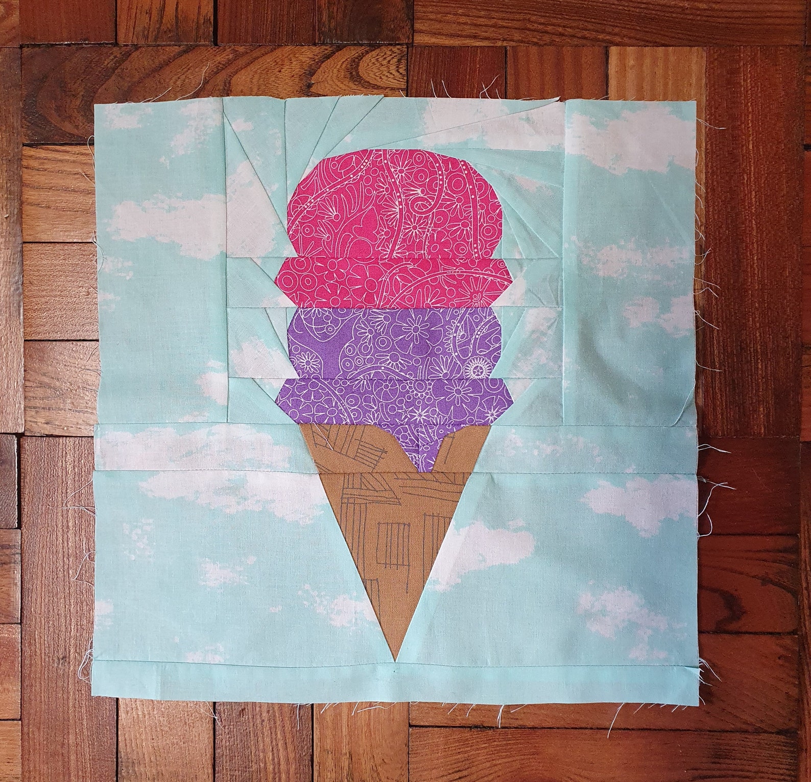 Ice Cream Cone Quilt Block FPP Block Pattern Modern Etsy