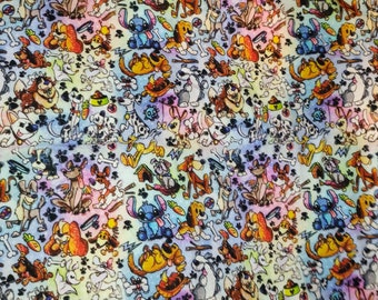 Disney dog fabric, watercolor Disney dogs fabric