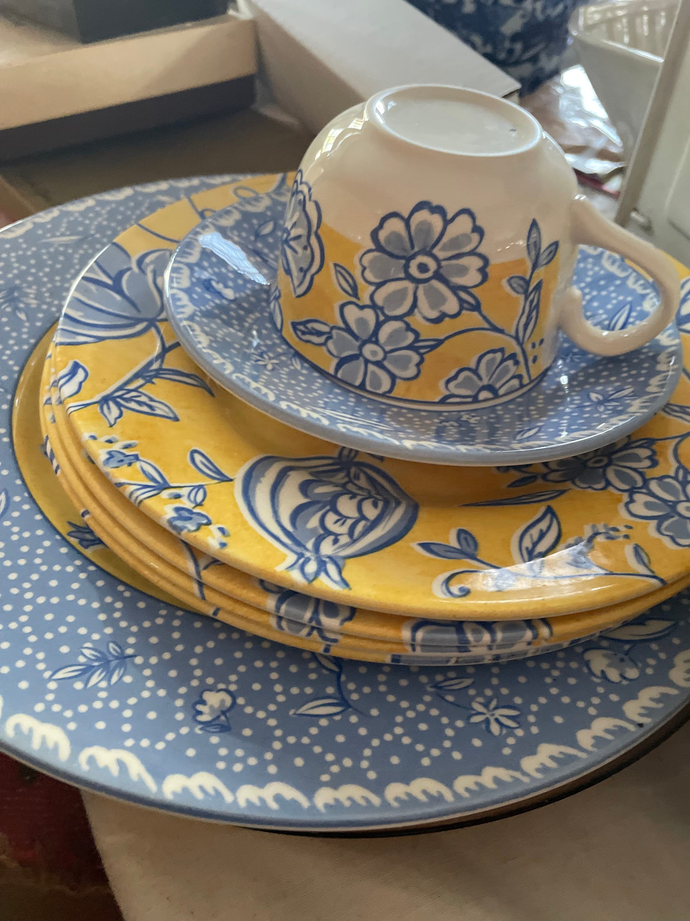 Blue and yellow dinnerware sets clearance
