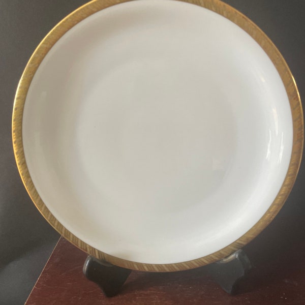 Rosenthal Germany, Classy Vintage Dinner White with Gold Encrusted Ribbon Rim 9.5" Mid Century Gloriette Pattern- Good used condition.