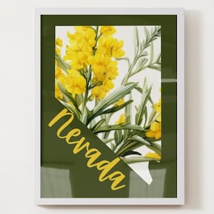 Nevada Sagebrush Floral Wall Art - Digital Download-Wildflower Print-Modern Botanical State Silhouette-Printable Home Decor-Instant Download