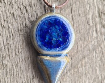 Alpine Lake, Stay Present Point of Earth, Pendant of Clay and Glass
