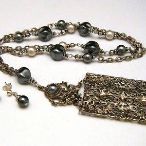 Vintage Faux Pearl Necklace and Dangle Earrings Set
