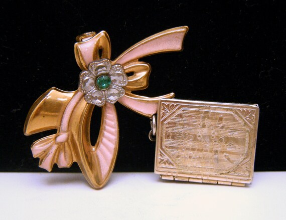 Retro Lavalier Enamel Brooch Locket Gold Tone - image 2