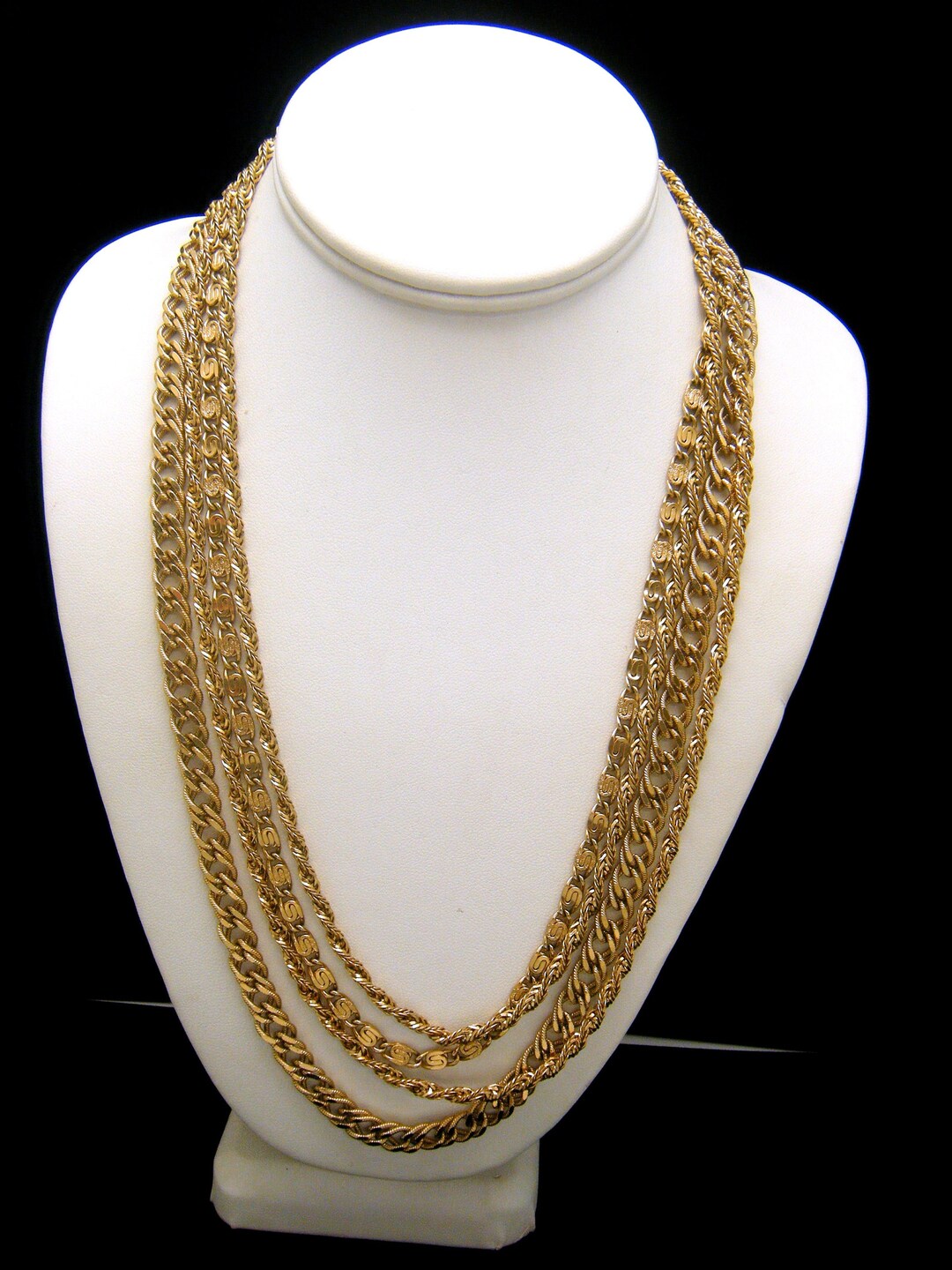 Classic Vintage Monet Multistrand Chain Gold Tone Necklace Four Strands ...