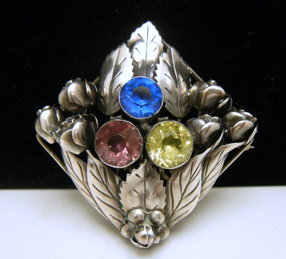 Stunning Vintage Hobe Sterling Rhinestone Floral Brooch Etsy Canada