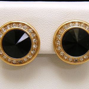 Beautiful Vintage Swarovski Black Clear Rhinestone Clip On Earrings Swan Mark GT