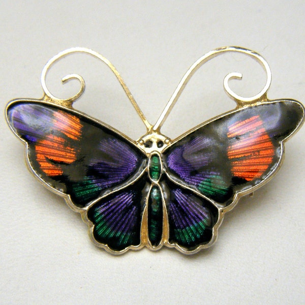 Vintage Norway David Andersen Sterling Silver Enamel Butterfly Brooch 1 1/4" Wide