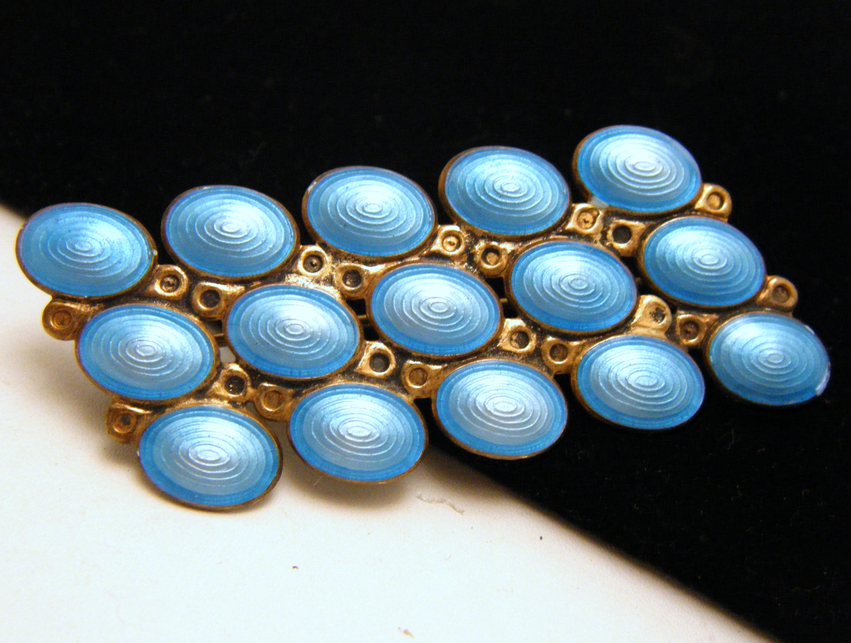 Vintage Norway John Baalerud Sterling Silver Enamel Brooch Blue
