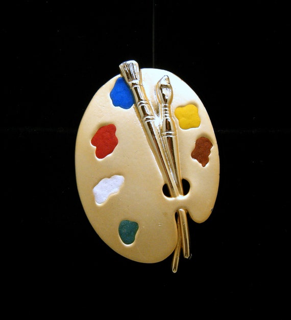 Broche Vintage En Forme De Palette De Peinture - Occasion En Bon état - Origine France