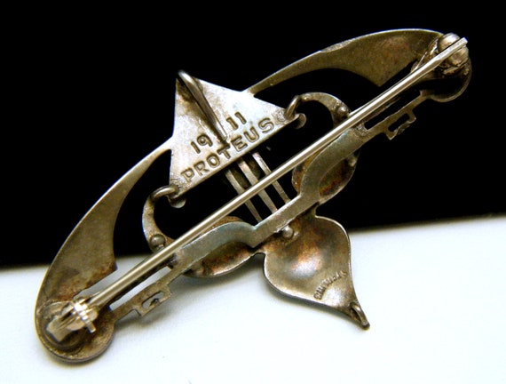 Antique Sterling Enamel Krewe of Proteus Brooch P… - image 3