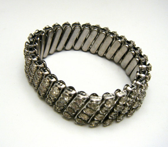 Vintage Rhinestone Expansion Bracelet Clear Silve… - image 5