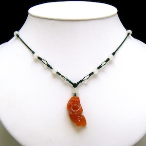 Carved Jadeite Figure Rabbit? Pendant Beaded Necklace Tested