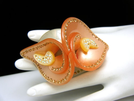 Vintage 1950s Sweater Clip Moonglow Lucite and Rhinestones