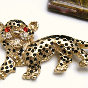 Vintage Strass Emaille Leopard Brosche