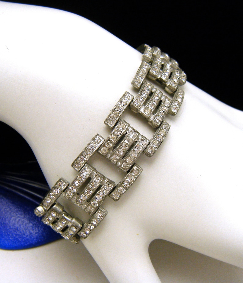 Fabulous Vintage Art Deco Bracelet Rhinestones Pot Metal