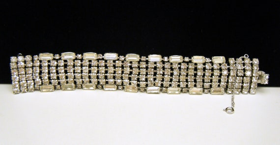 Sparkly Vintage Wide Clear Rhinestone Bracelet Si… - image 4