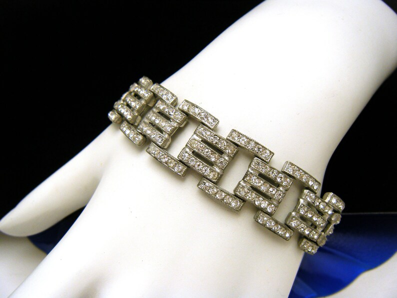 Fabulous Vintage Art Deco Bracelet Rhinestones Pot Metal