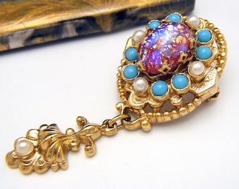 Raro vintage Lisner colgante broche frustrado dragones de vidrio aliento lucite perlas perladas
