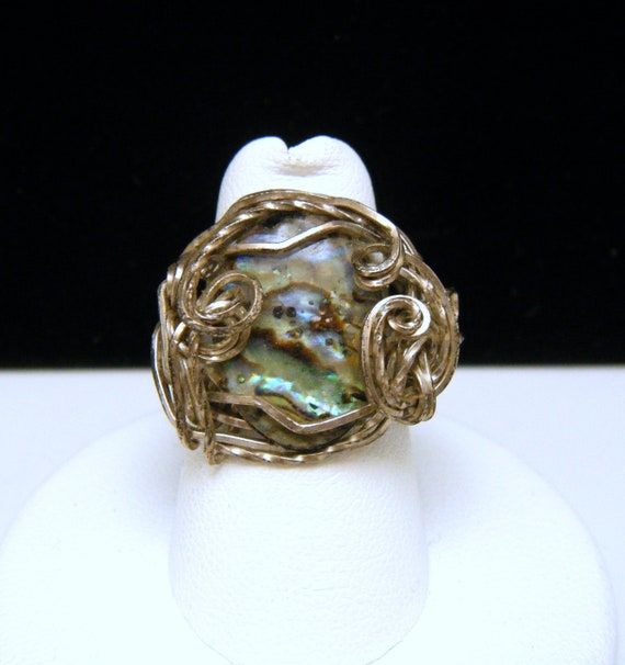 Vintage Artisan Wire Work Abalone Silver Tone Ring