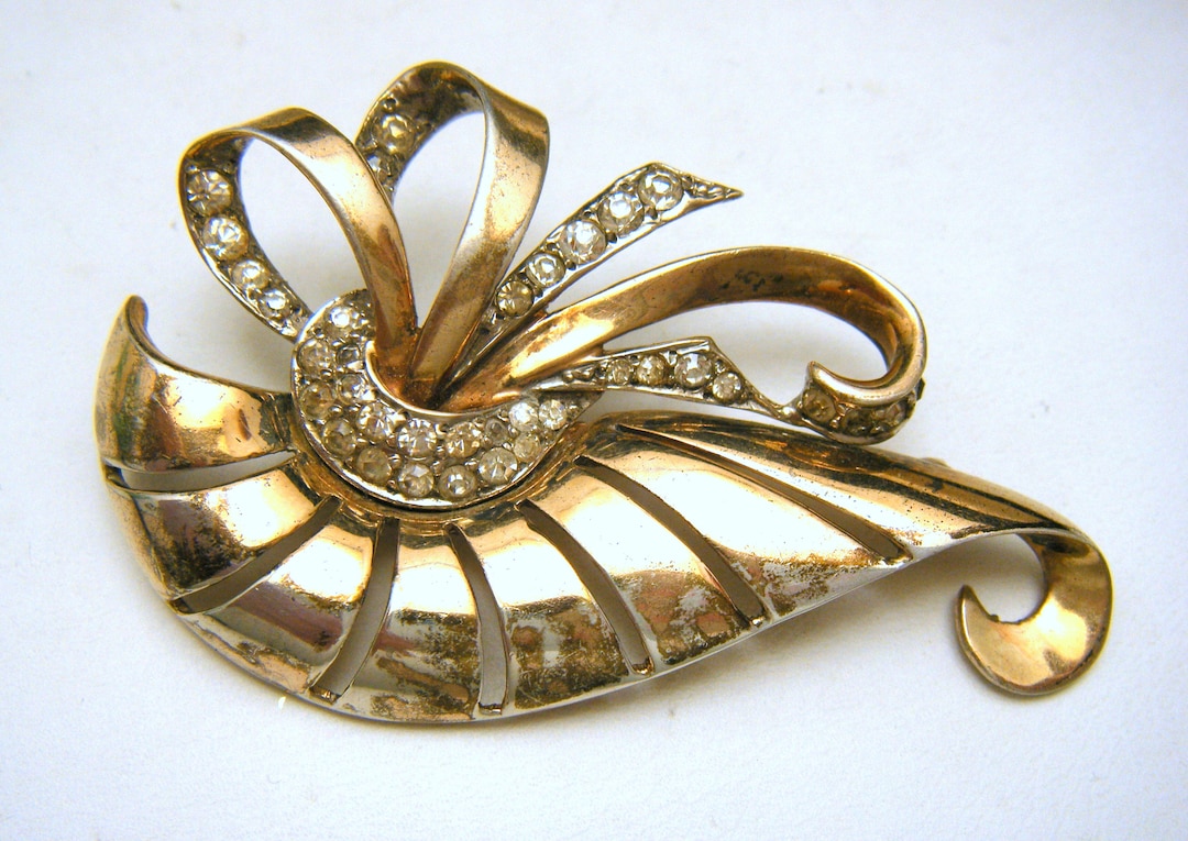 Vintage Boucher Sterling Gold Vermeil Rhinestone Brooch Phrygian