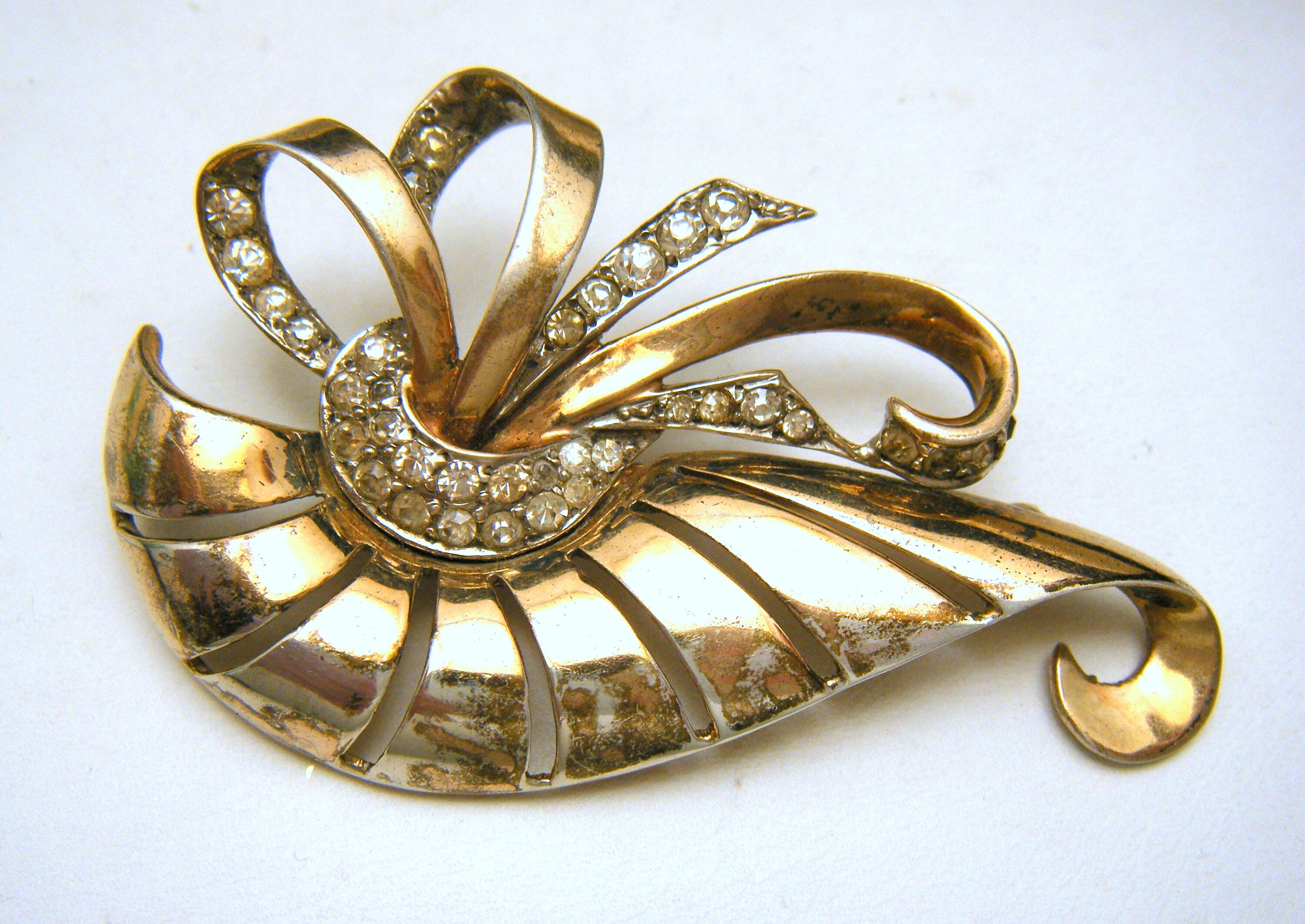 BOUCHER ヴィンテージ　ブローチ Vintage Boucher Sterling Gold Vermeil Rhinestone Brooch