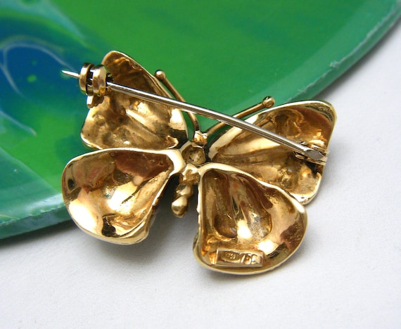 Vintage Solid 18K Yellow Gold & Enamel Butterfly … - image 3