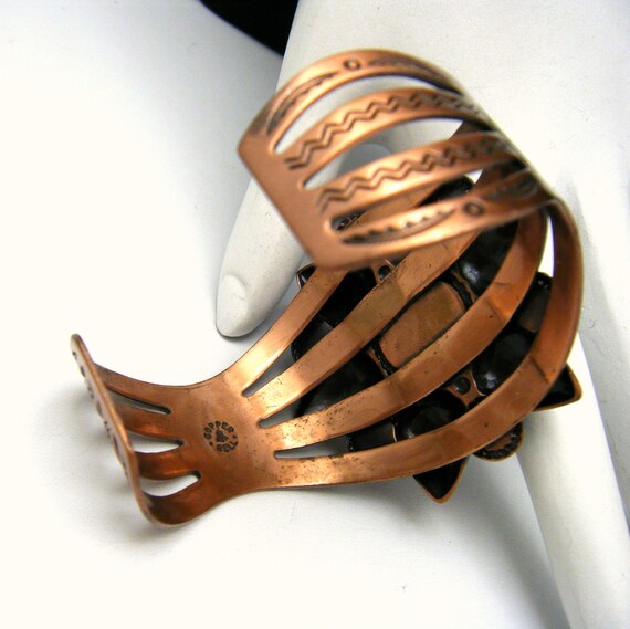 Vintage Signed Copper Bell Wide Cuff Bracelet Tur… - image 4