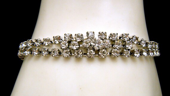 Sparkly Vintage Clear Rhinestone Bracelet Silver … - image 1