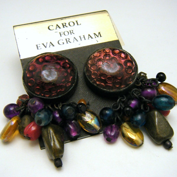 Carol for Eva Graham Multi-Color Mixed Bead Dangle Clip Ons Original Card