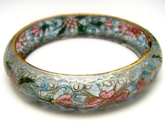 Brazalete Vintage Plique A Jour: esmalte de vidrieras florales azules