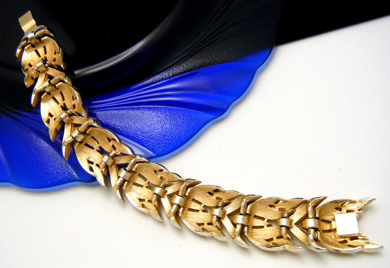 Beautiful Crown Trifari Rhinestone Bracelet Gold Tone Silver Tone Flames