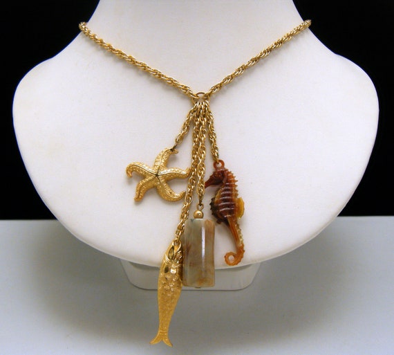 Fun Vintage Napier Sea Theme Charm Chain Necklace 