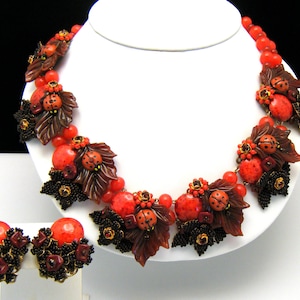 Vintage Stanley Hagler N.Y.C Necklace Earring Set Ladybug Theme Black Red Ian St Gielar