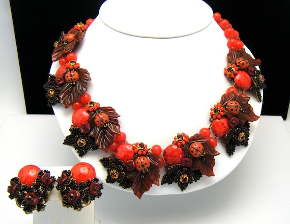 Vintage Stanley Hagler N.Y.C Necklace Earring Set Ladybug Theme