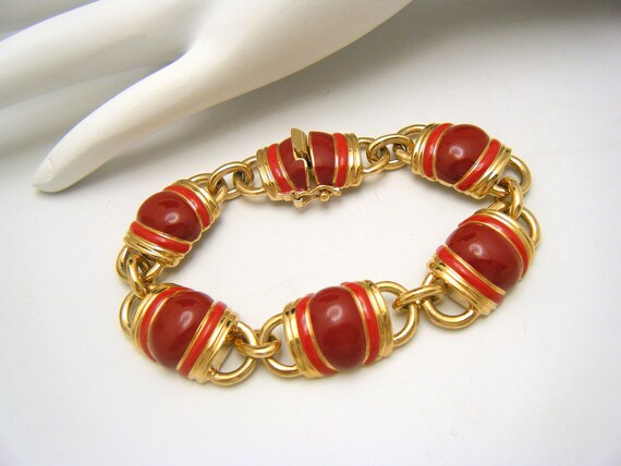 Vintage CIRO Thailand Red Enamel Gold Tone Link B… - image 4