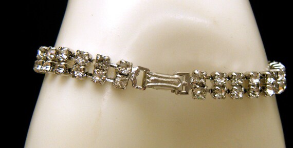 Sparkly Vintage Clear Rhinestone Bracelet Silver … - image 2