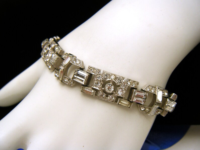 Vintage Crown Trifari Rhinestone Baguettes Bracelet Art Deco