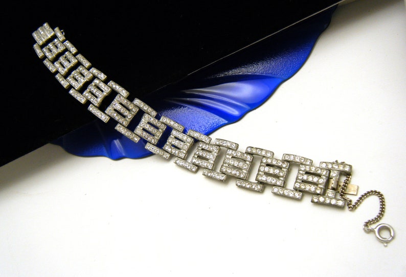 Fabulous Vintage Art Deco Bracelet Rhinestones Pot Metal