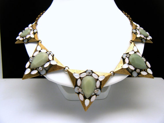 Bold Vintage Park Lane Necklace Moss Green White … - image 2